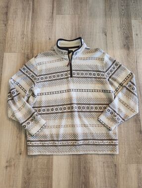 Lands’ End Mens Large Fair Isle Quarter Zip Fleece Sweater Sherpa Lined Nordic